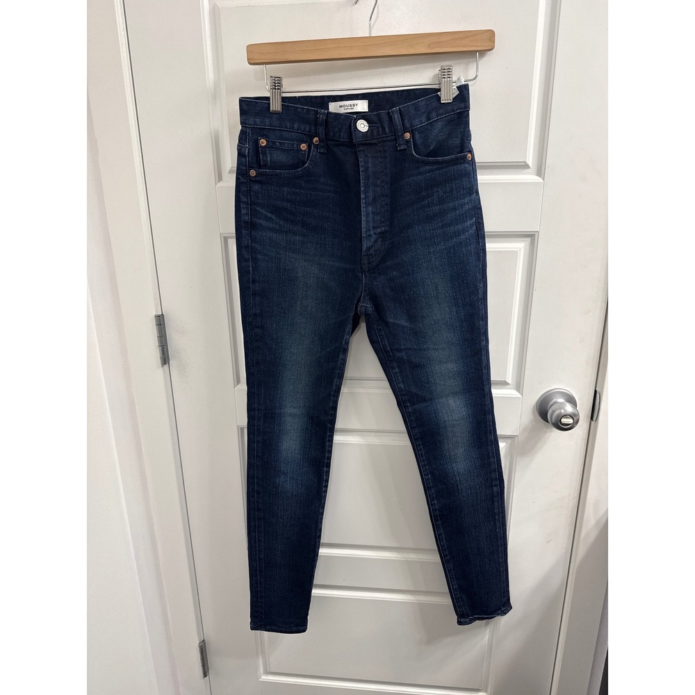 MOUSSY VINTAGE Women High Rise Skinny Jeans Dark Indigo Blue Japanese Denim